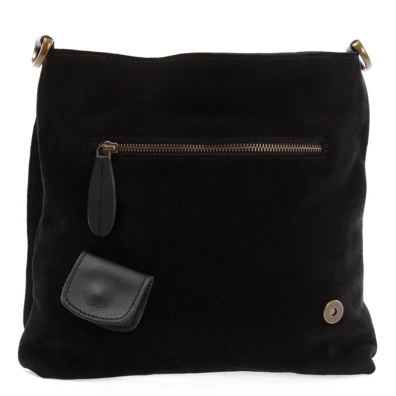Umhängetasche Schultertasche Veloursleder Leder schwarz LE3027