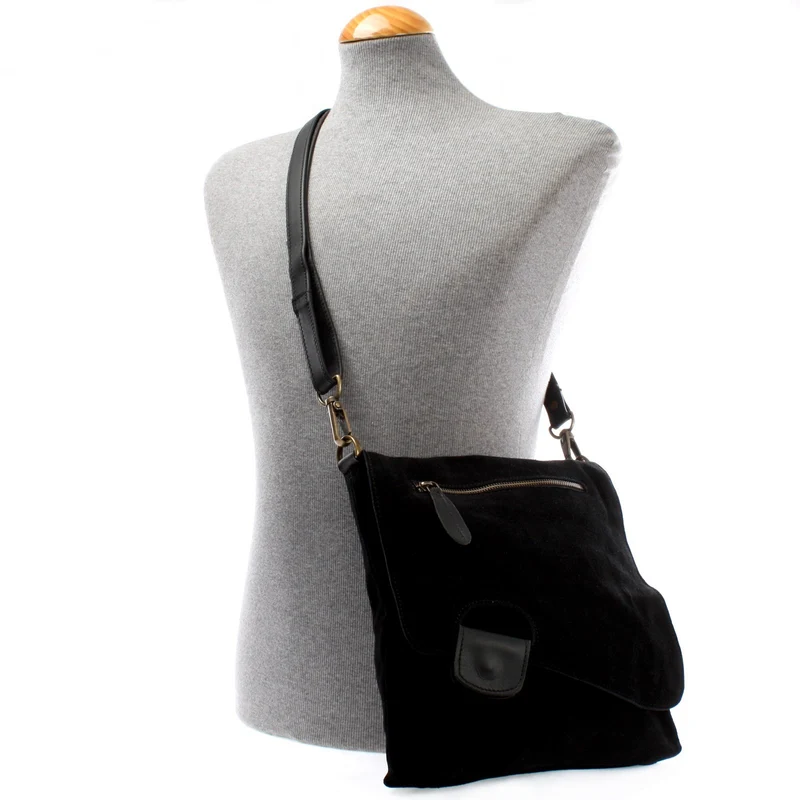 Umhängetasche Schultertasche Veloursleder Leder schwarz LE3027