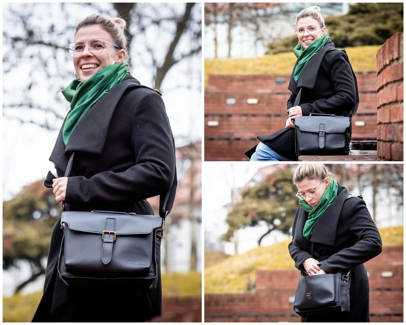 kleine Arbeitstasche Ledertasche Umhängetasche Leder schwarz LE3023