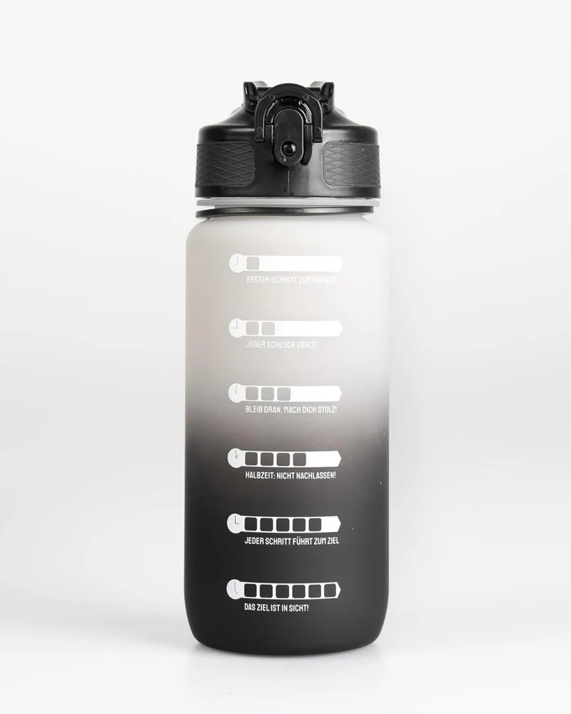 MOTIWATER 600ml Trinkflasche Small mit motivierenden Sprüchen & Uhrzeit - Variante: Schwarz / Weiss