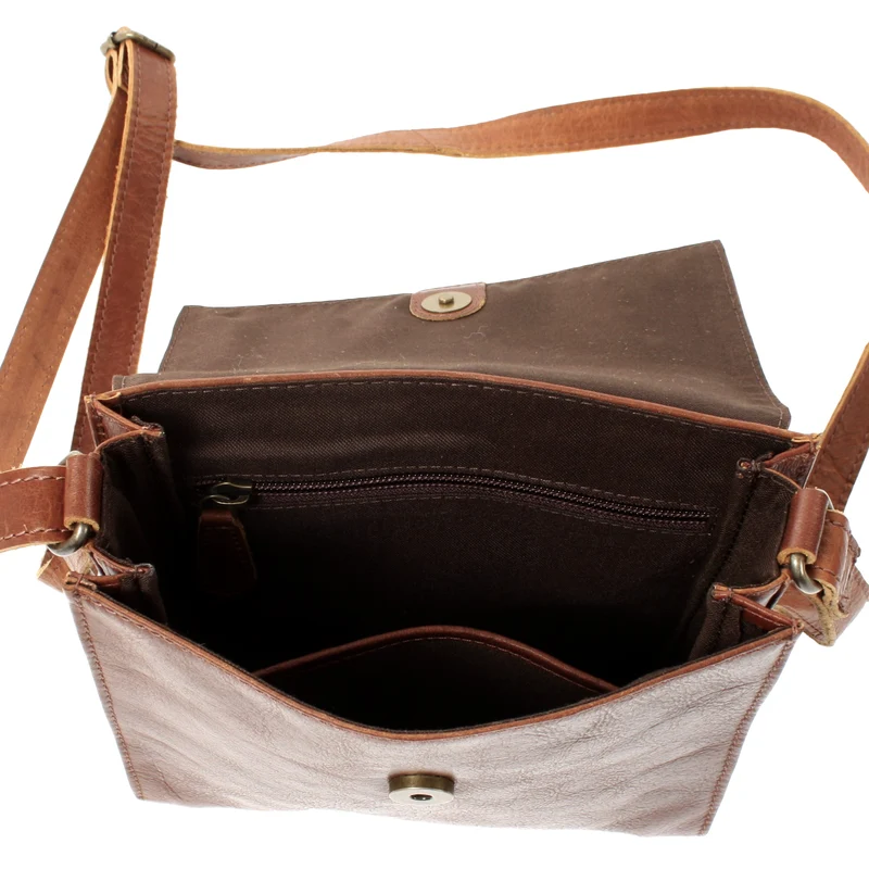 kleine Schultertasche Umhängetasche Damentasche Leder braun LE3082