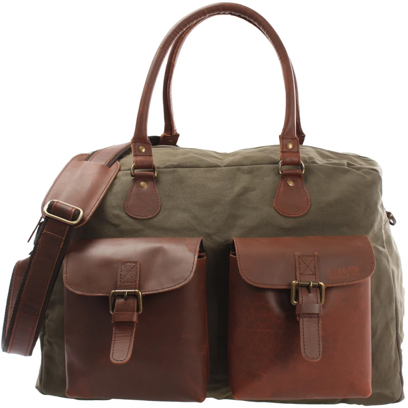 Weekender Handgepäck Reisetasche Canvas Leder 47cm grün LE2012