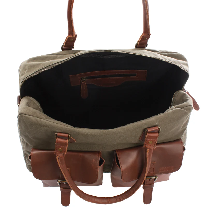 Weekender Handgepäck Reisetasche Canvas Leder 47cm grün LE2012