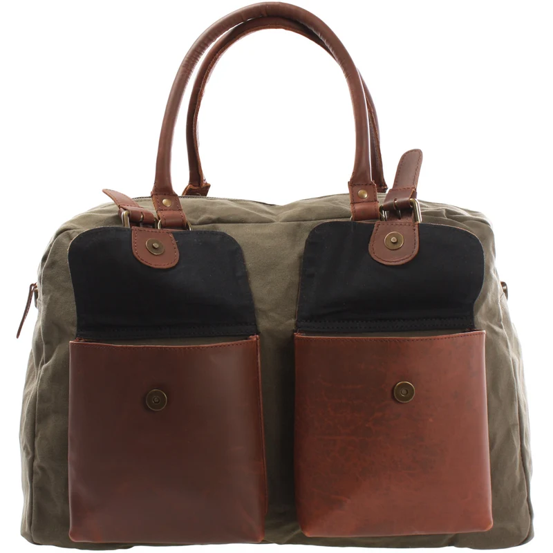 Weekender Handgepäck Reisetasche Canvas Leder 47cm grün LE2012