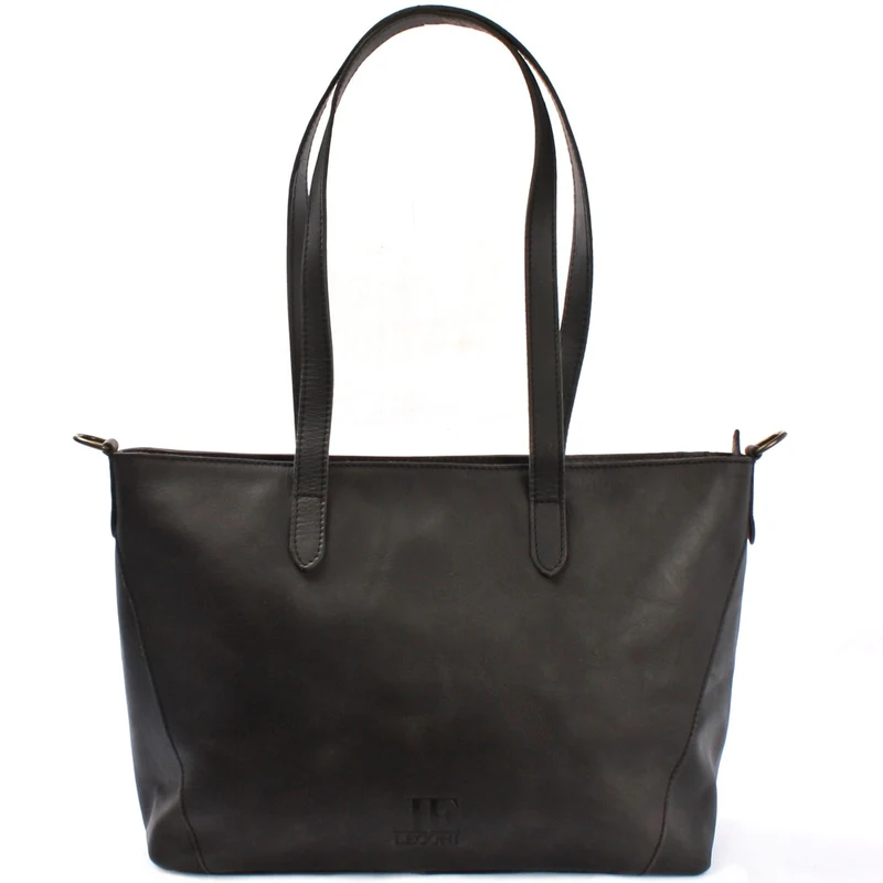 Schultertasche Damentasche DIN A4 Leder dunkelgrau LE0071