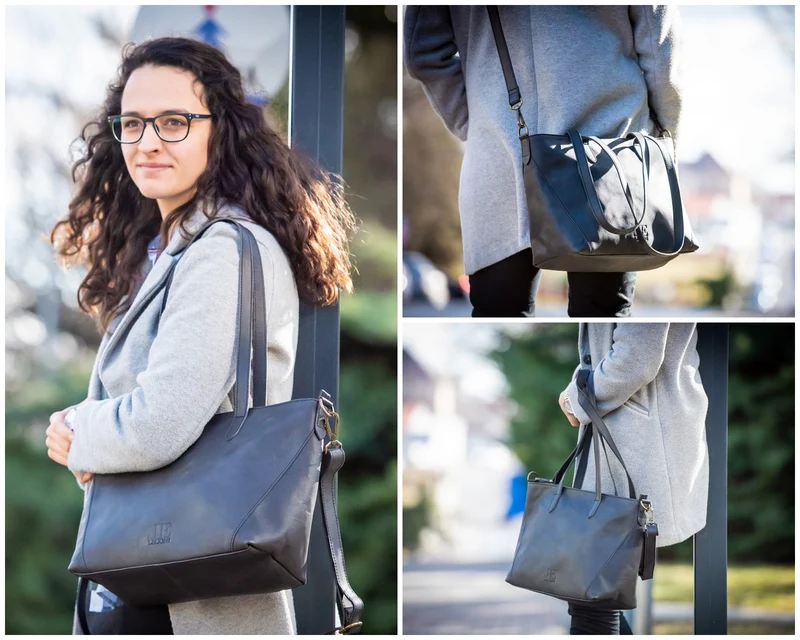 Schultertasche Damentasche DIN A4 Leder dunkelgrau LE0071