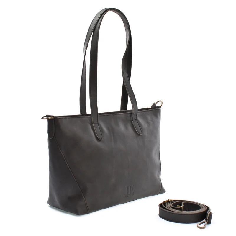 Schultertasche Damentasche DIN A4 Leder dunkelgrau LE0071