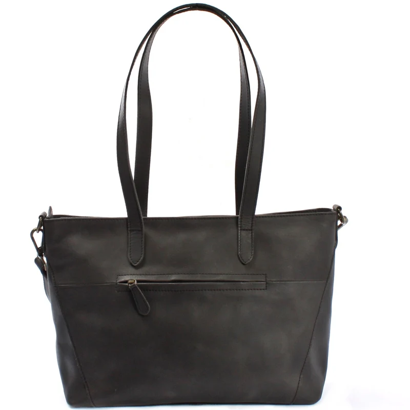 Schultertasche Damentasche DIN A4 Leder dunkelgrau LE0071