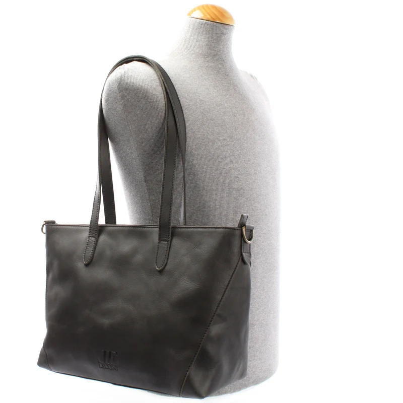 Schultertasche Damentasche DIN A4 Leder dunkelgrau LE0071