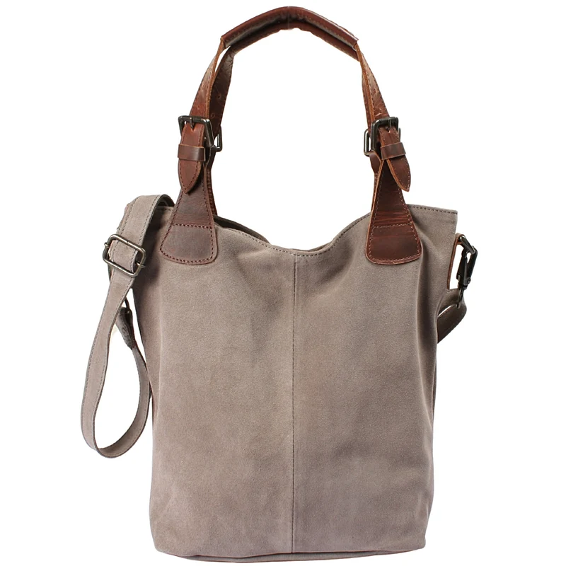 Schultertasche Henkeltasche Shopper Damentasche Veloursleder Leder grau LE0054