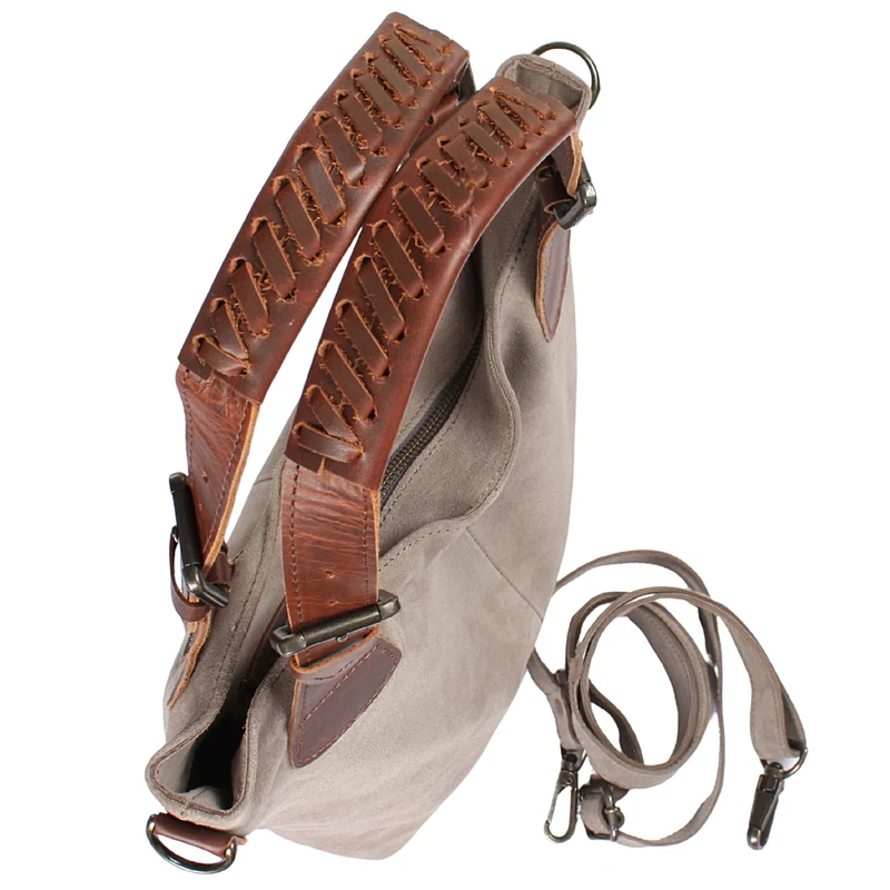 Schultertasche Henkeltasche Shopper Damentasche Veloursleder Leder grau LE0054