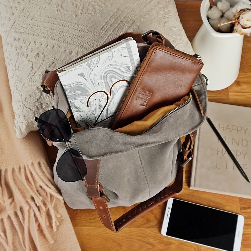 Schultertasche Henkeltasche Shopper Damentasche Veloursleder Leder grau LE0054