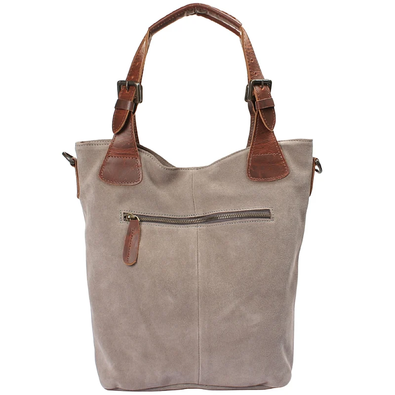 Schultertasche Henkeltasche Shopper Damentasche Veloursleder Leder grau LE0054