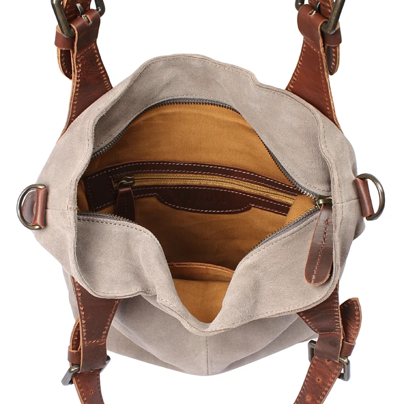 Schultertasche Henkeltasche Shopper Damentasche Veloursleder Leder grau LE0054