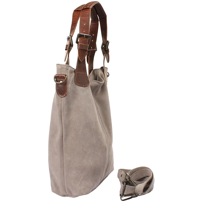 Schultertasche Henkeltasche Shopper Damentasche Veloursleder Leder grau LE0054