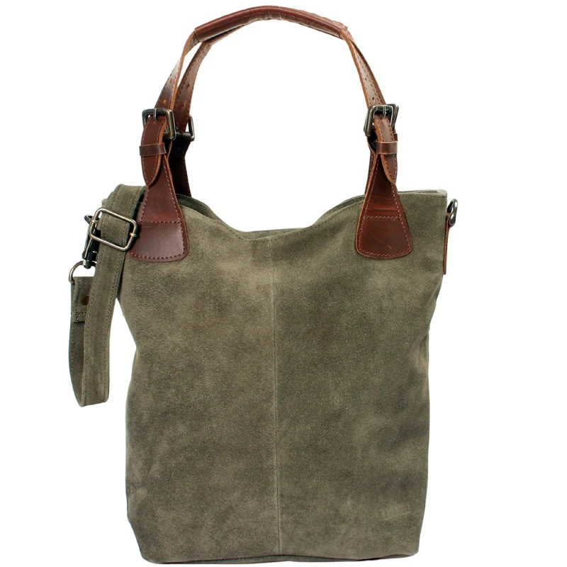 Schultertasche Henkeltasche Shopper Damentasche Veloursleder Leder grün LE0054