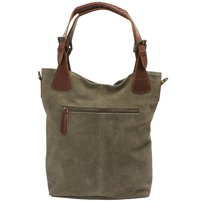 Schultertasche Henkeltasche Shopper Damentasche Veloursleder Leder grün LE0054