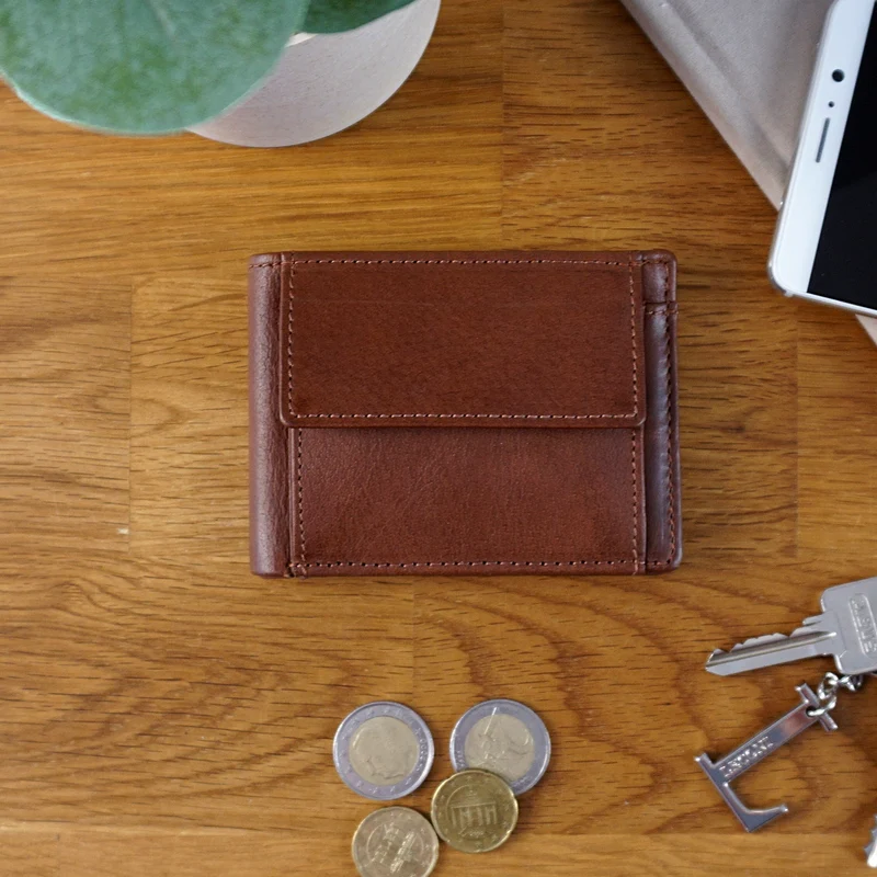 kleine Geldbörse für Damen & Herren Mini Portemonnaie RFID Leder braun LE9036