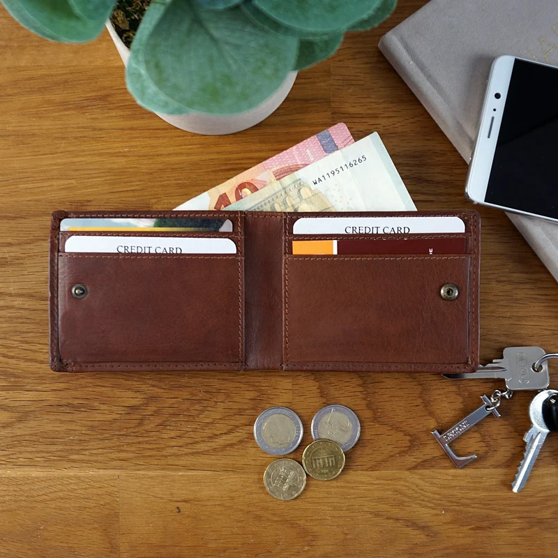 kleine Geldbörse für Damen & Herren Mini Portemonnaie RFID Leder braun LE9036