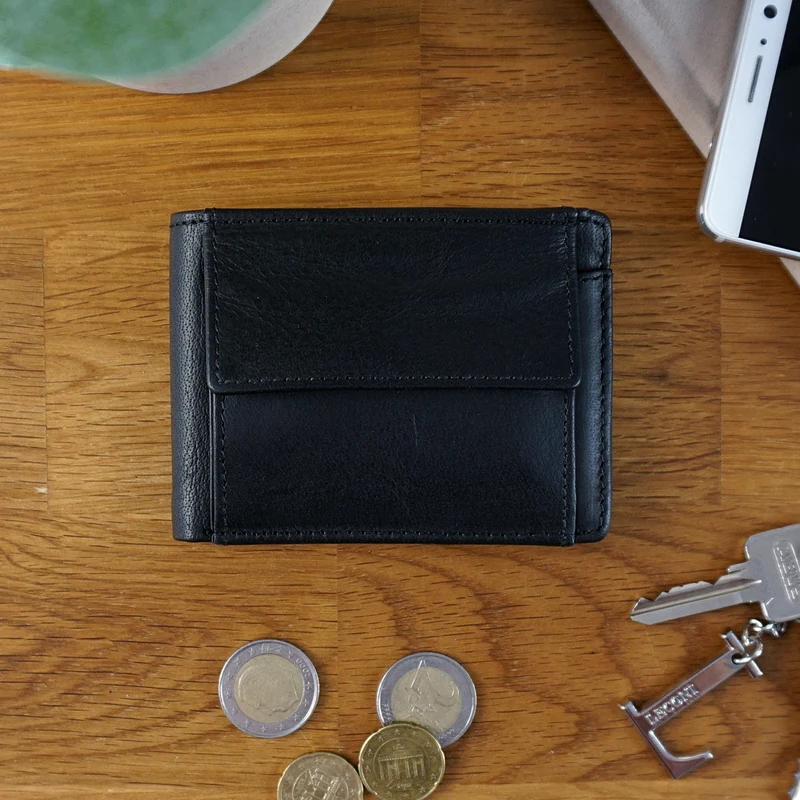 kleine Geldbörse für Damen & Herren Mini Portemonnaie RFID Leder schwarz LE9036