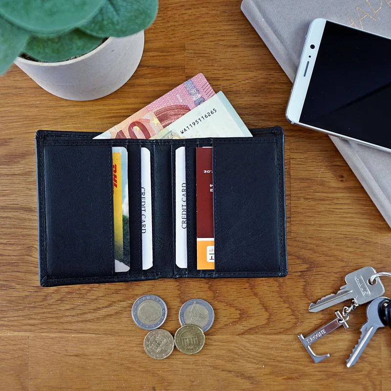kleine Geldbörse für Damen & Herren Mini Portemonnaie RFID Leder schwarz LE9035