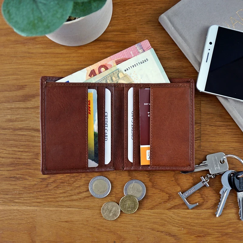 kleine Geldbörse für Damen & Herren Mini Portemonnaie RFID Leder braun LE9035