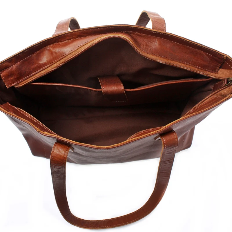Schultertasche Damentasche DIN A4 Leder braun LE0071