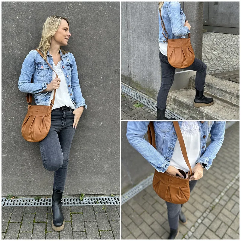 kleine Umhängetasche Damentasche Leder cognac LE0070