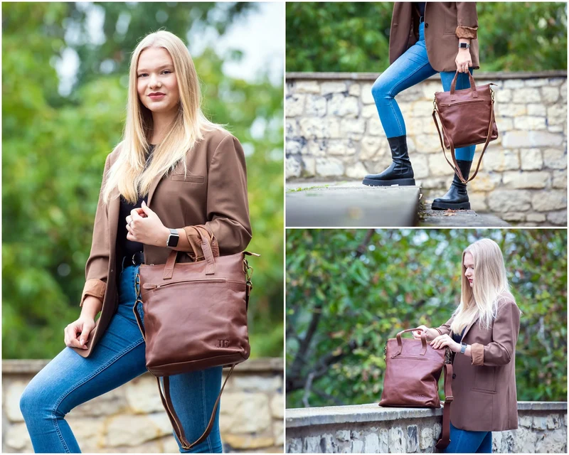 Damentasche Umhängetasche Henkeltasche Leder braun LE0068