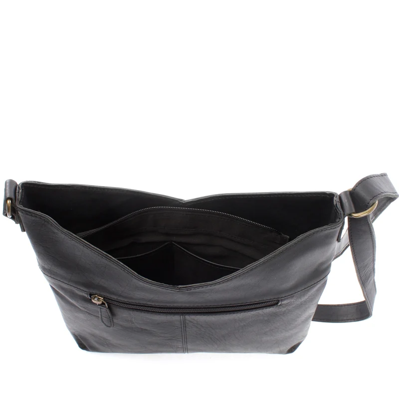Damentasche Umhängetasche Handtasche Leder schwarz LE0065
