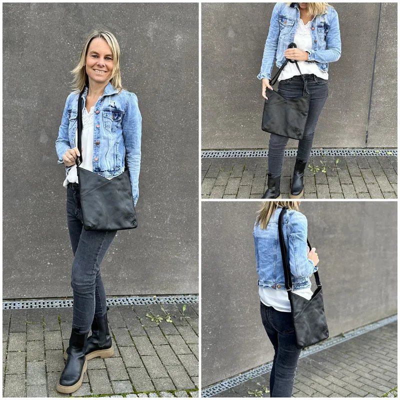 Damentasche Umhängetasche Handtasche Leder schwarz LE0065