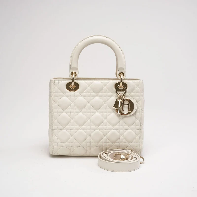 Dior Lady Dior Medium Bag Weißes Lammleder (2019)