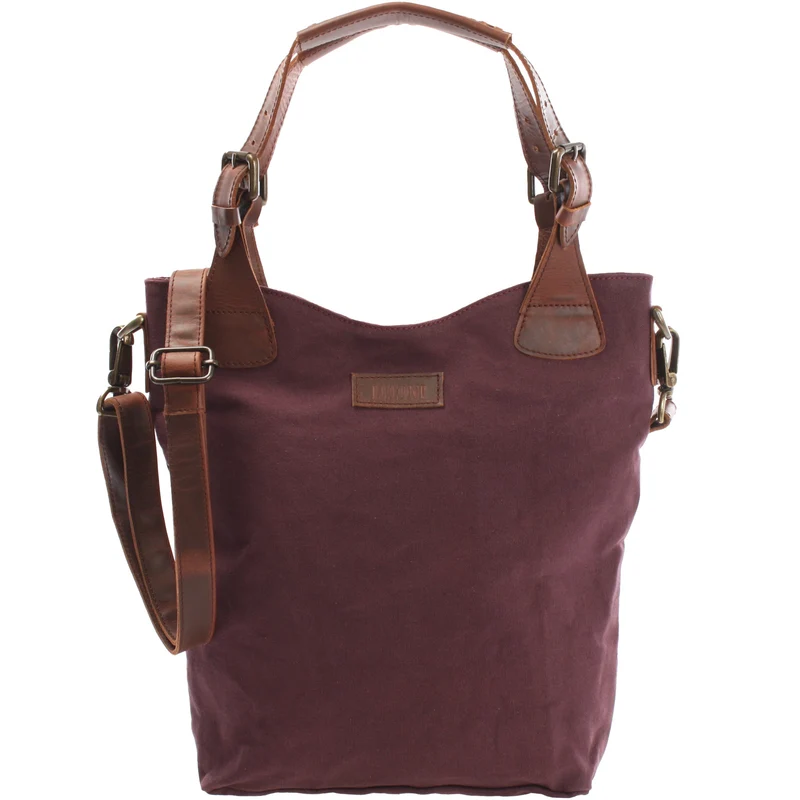 Schultertasche Umhängetasche Henkeltasche Shopper Damentasche Canvas Leder bordeaux LE0054