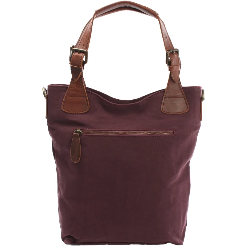 Schultertasche Umhängetasche Henkeltasche Shopper Damentasche Canvas Leder bordeaux LE0054