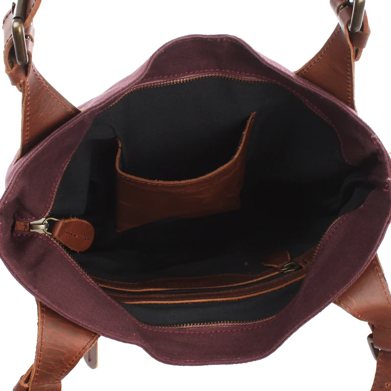 Schultertasche Umhängetasche Henkeltasche Shopper Damentasche Canvas Leder bordeaux LE0054