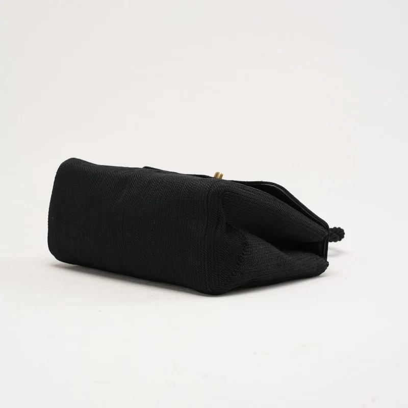 Chanel Vintage Mini Kelly Flap Bag aus Seidenseil, schwarz, 1997