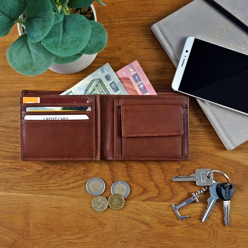 kompakte Geldbörse für Herren Portemonnaie RFID Leder braun LE9034