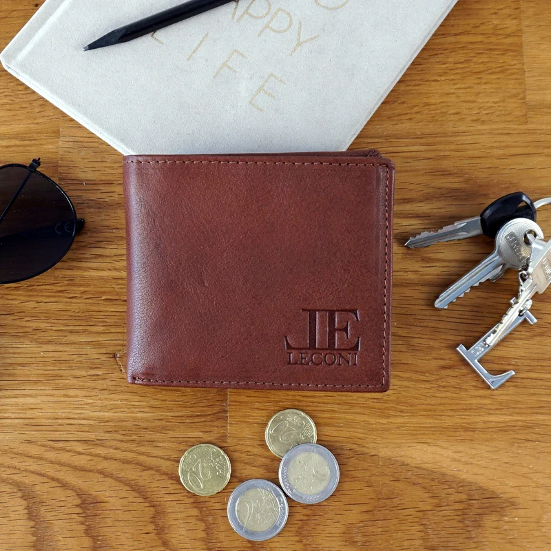 kompakte Geldbörse für Herren Portemonnaie RFID Leder braun LE9033