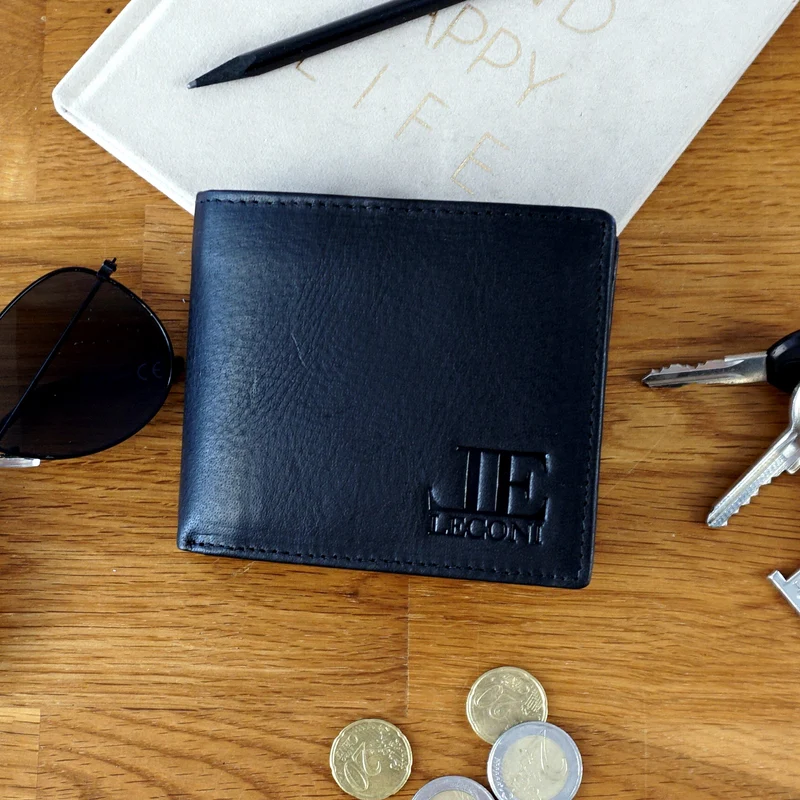 kompakte Geldbörse für Herren Portemonnaie RFID Leder schwarz LE9033