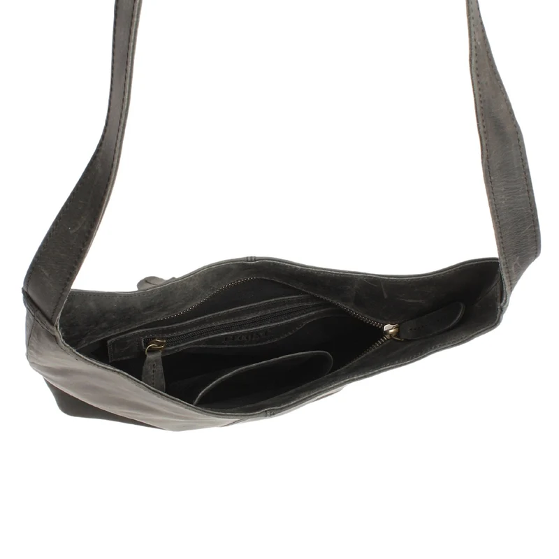 mittlere Umhängetasche Schultertasche Damentasche Leder grau LE0073