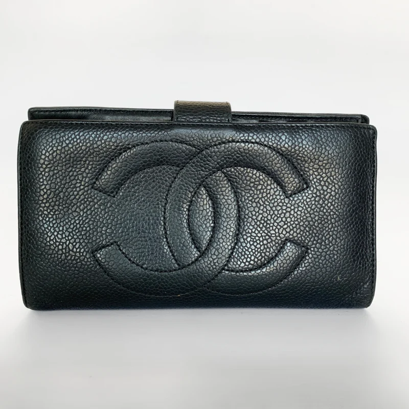 Chanel Caviar CC French Long Wallet in Schwarz
