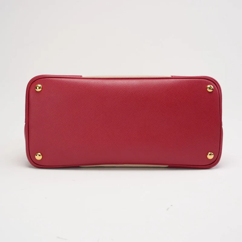 Prada Beige und Rot Canapa Saffiano Doppeltasche