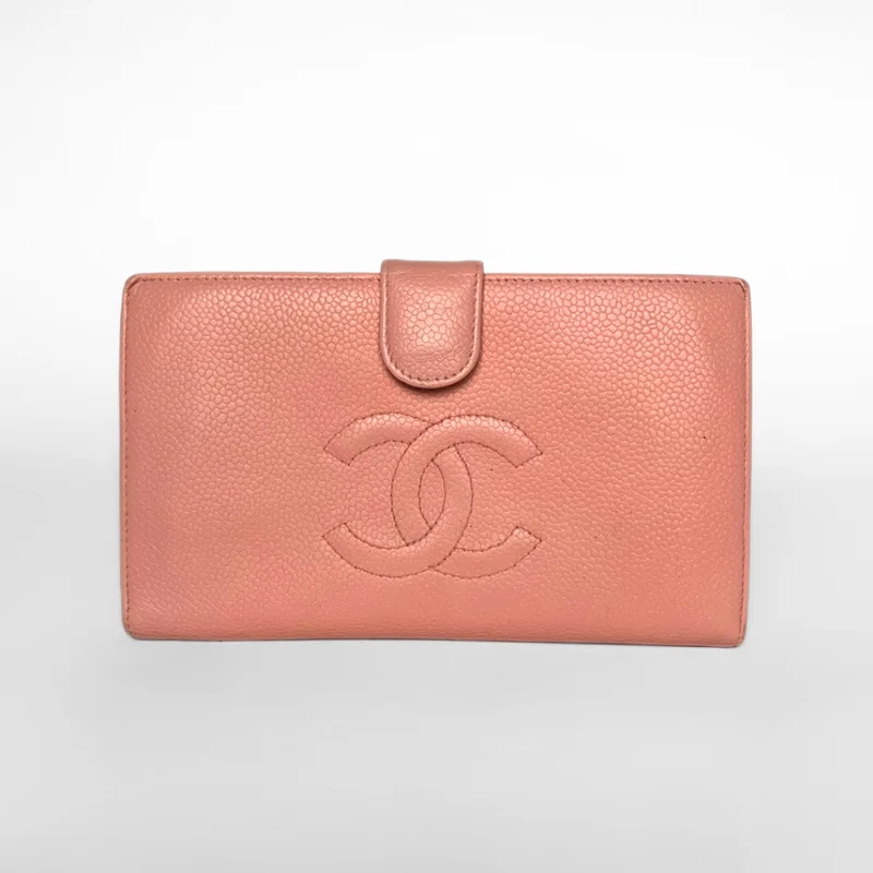 Chanel Caviar CC French Long Wallet in Pink