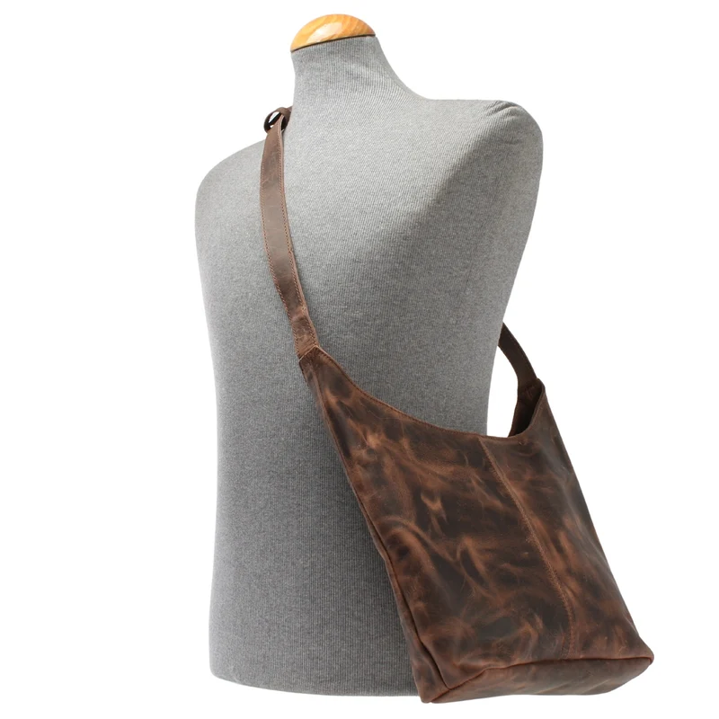mittlere Umhängetasche Schultertasche Damentasche Leder schlamm LE0073