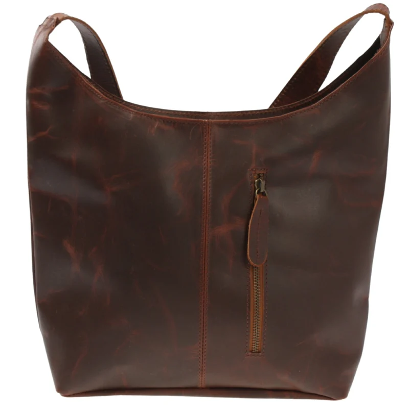 mittlere Umhängetasche Schultertasche Damentasche Leder braun LE0073