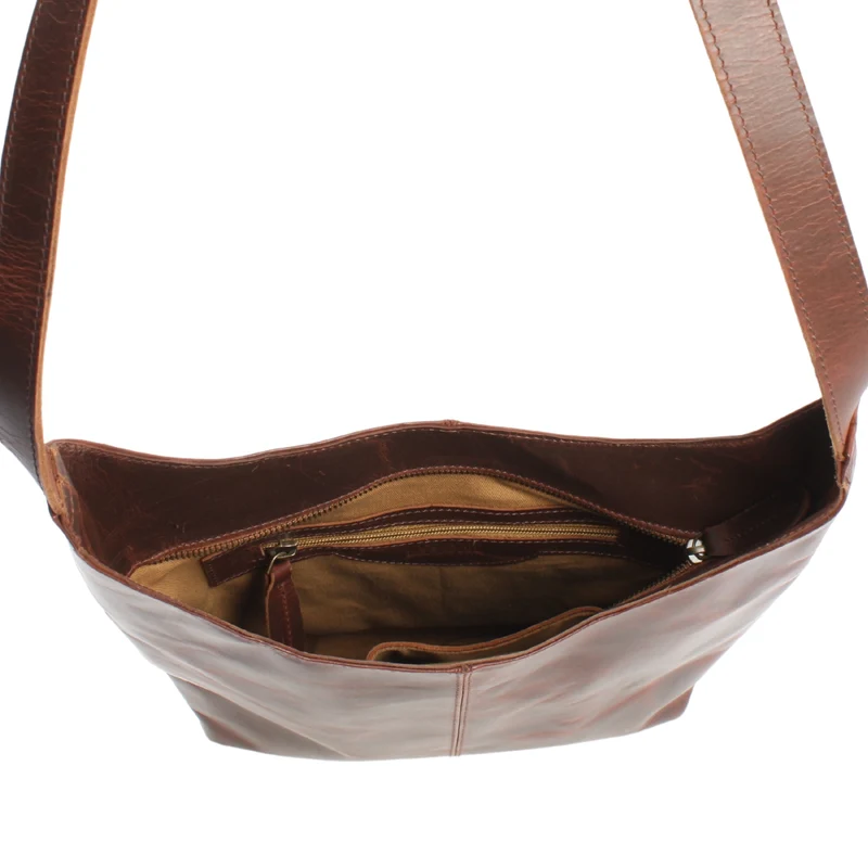 mittlere Umhängetasche Schultertasche Damentasche Leder braun LE0073