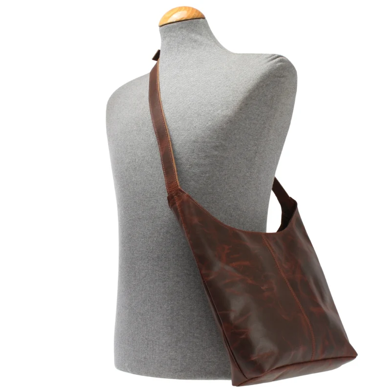 mittlere Umhängetasche Schultertasche Damentasche Leder braun LE0073