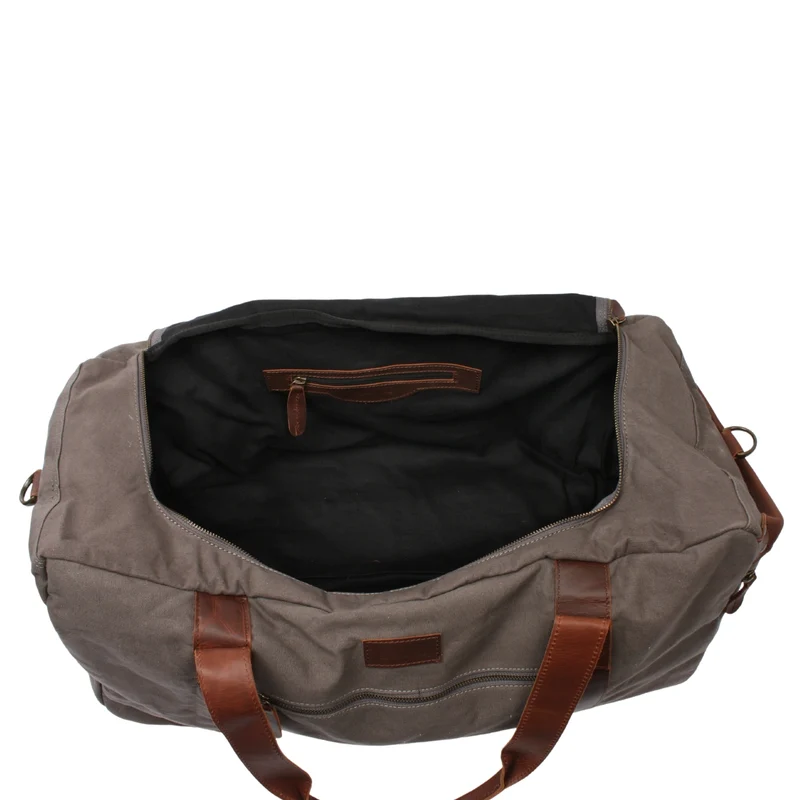 großer Weekender Sporttasche Reisetasche Damen Herren Leder Canvas 60cm grau LE2025
