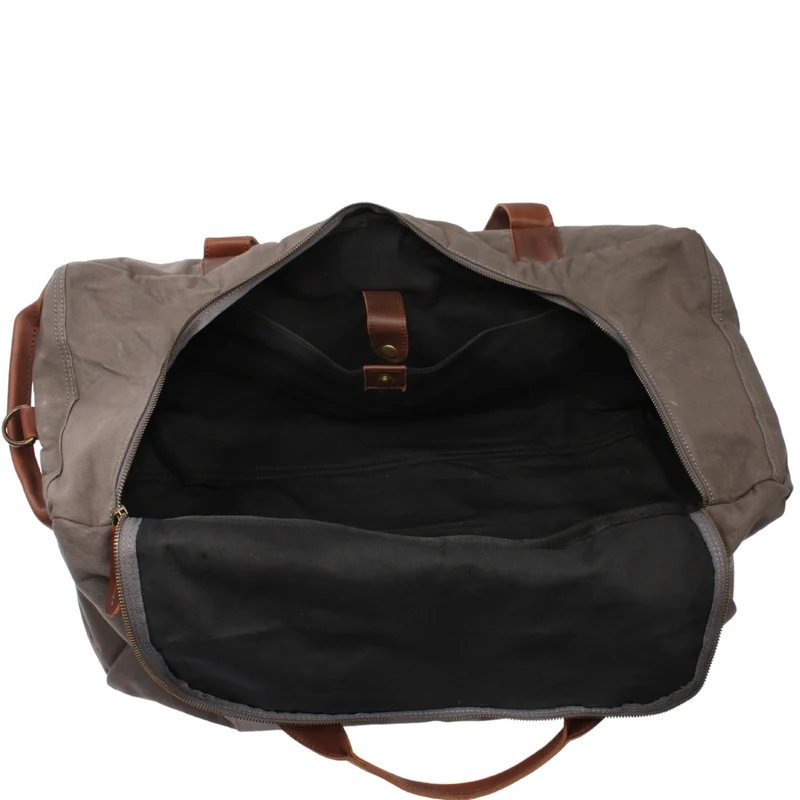großer Weekender Sporttasche Reisetasche Damen Herren Leder Canvas 60cm grau LE2025