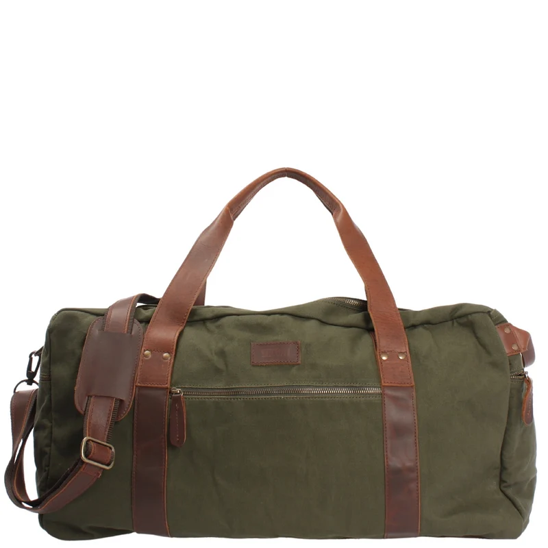 großer Weekender Sporttasche Reisetasche Damen Herren Leder Canvas 60cm grün LE2025